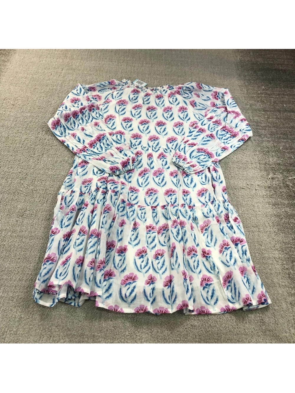 Oliphant Dress Women Extra Small 1116V Ballon Sleeve Short White Poppy Blue Pink